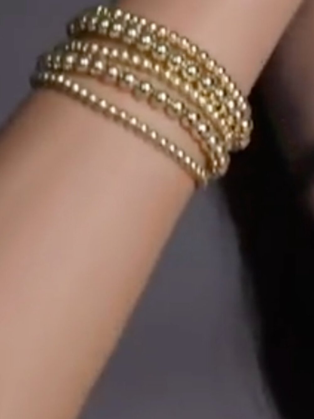 Badu 14K Gold Plate Bead Bracelet Stretch Stack of 2 NEW - Picture 5 of 5